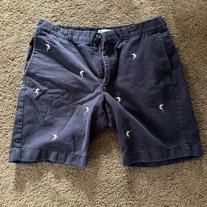 J. Crew Dark Blue Shorts with White Swordfish Embroidery